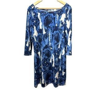 JEAN-PIERRE KLIFA Women’s 3/4 Sleeve Daphne Dress Blue/White/Tan Size Large